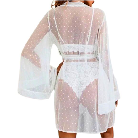 Large Lingerie set white 3 piece robe bra panties lace - Picture 4 of 4